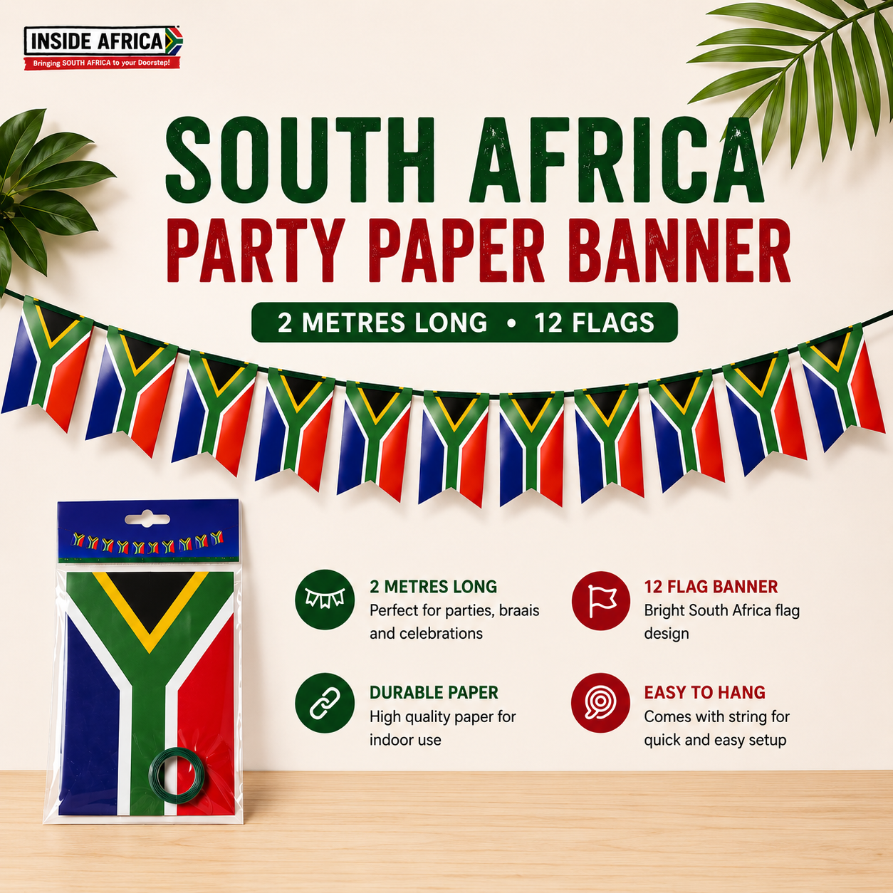 South Africa Paper Flag Banner 2metres